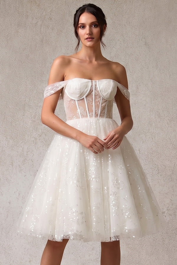 knee length white wedding dress ANW2022-W-SHORT baby wedding dress YOU DID THAT 😱 while the Bow detail Color:Anthracite