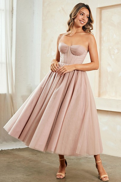 Strapless Sweetheart Layered Midi D...