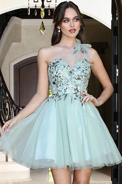 One Shoulder Embroidery/Sequin Top ...