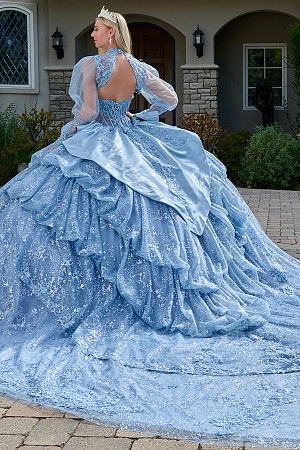 Sheer Choker Bolero Embellished Quinceanera Gown