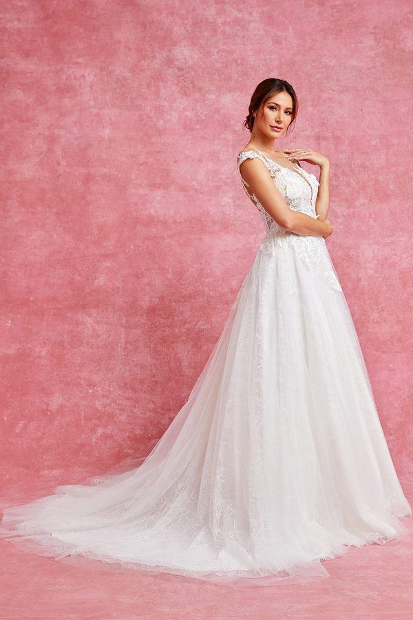 Cap Sleeve Illusion Top A Line Wedding Dress