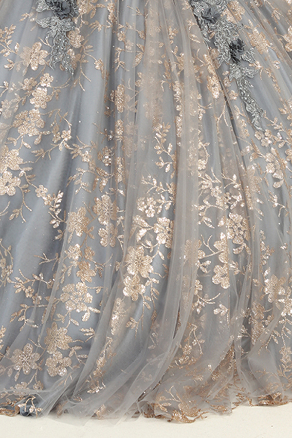 3D Floral Applique Glitter Print Quinceanera Ball Gown