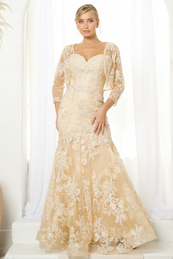 Lace Fit and Flare Gown with Bolero