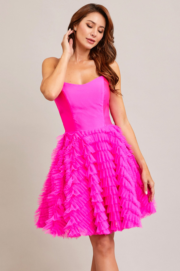 Strapless Sweetheart Ruffle Skirt Cocktail Dress