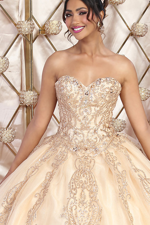 Sweetheart Metallic Embroidery Quinceanera Ball Gown