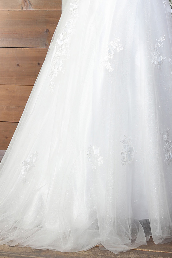Off Shoulder 3D Floral Applique A Line Wedding Dress