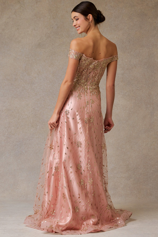 Off Shoulder Sweetheart Bustier Top Glitter Print Dress
