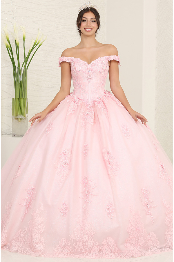 Off Shoulder 3D Floral Embroidery Quinceanera Ball Gown