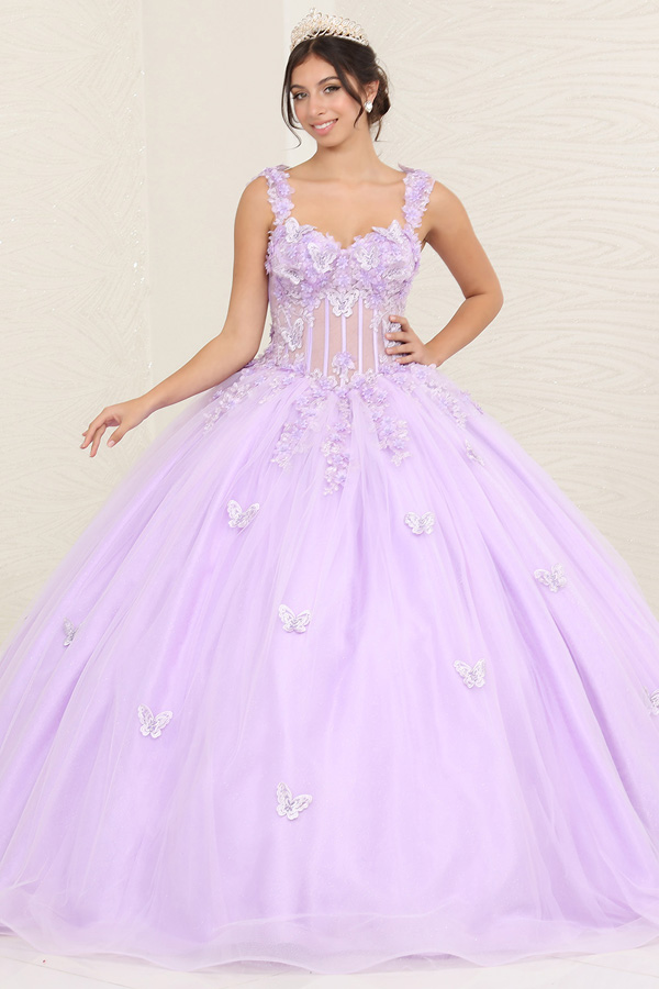 Bustier Illusion Top 3D Butterfly App. Quinceanera Ball Gown