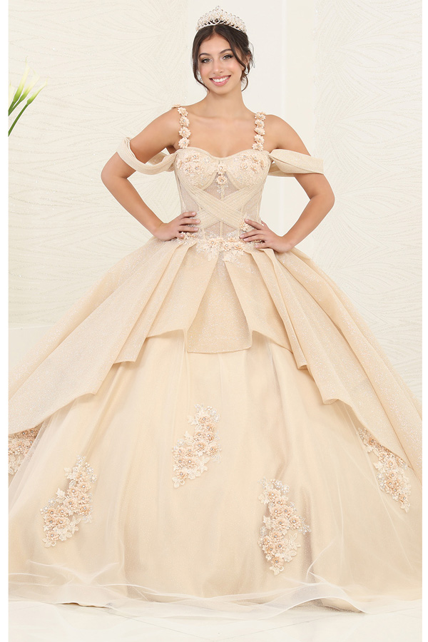 3D Floral Applique Tier Skirt Quinceanera Ball Gown