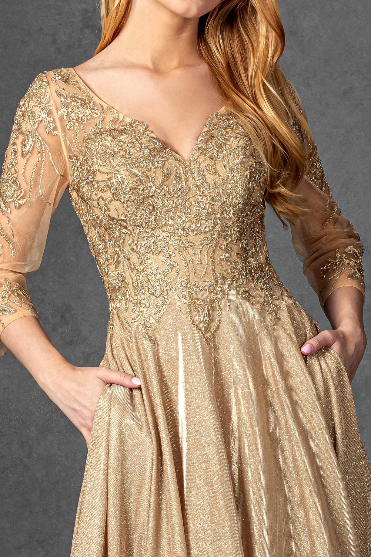 3/4 SLEEVE, V-NECK, A-LINE DRESS