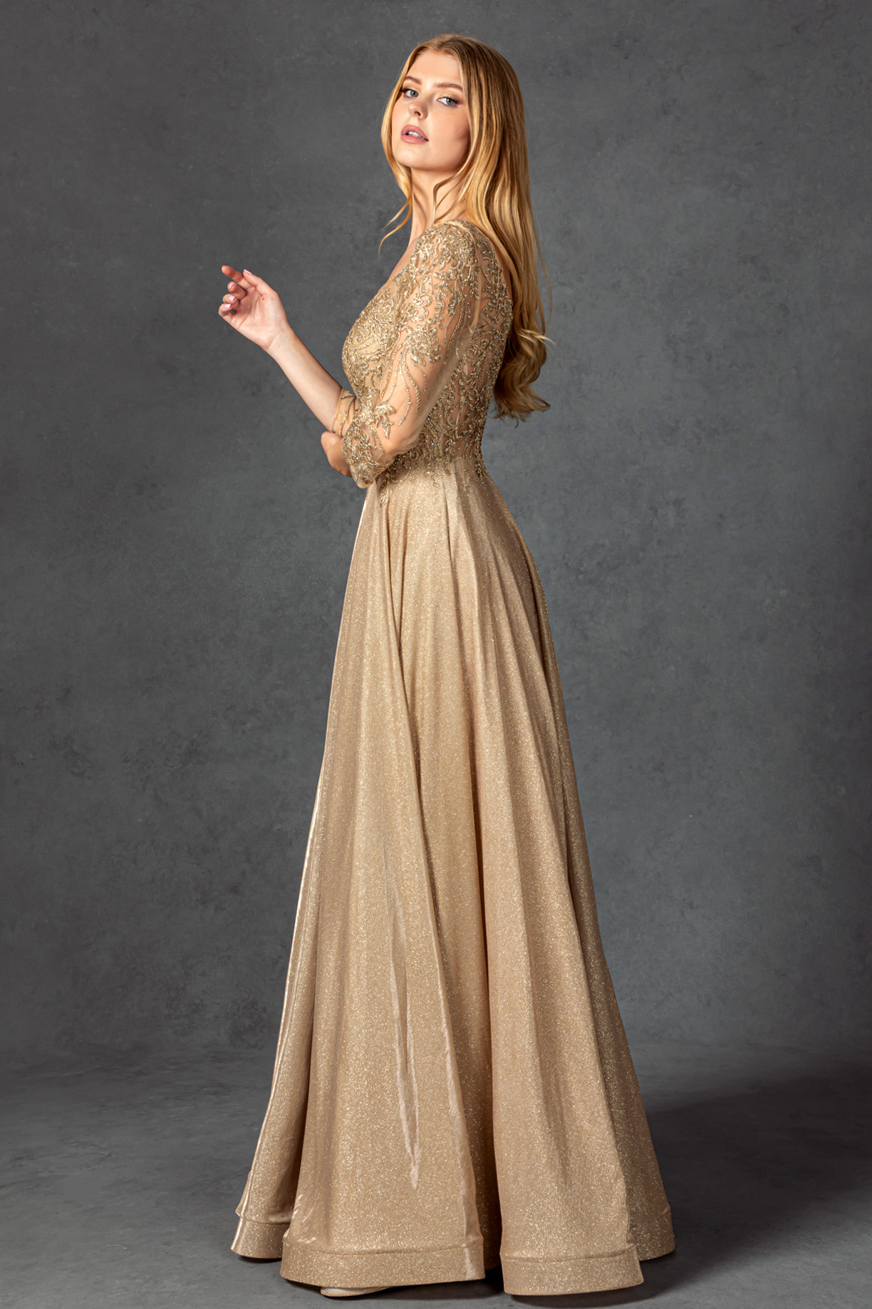 3/4 SLEEVE, V-NECK, A-LINE DRESS