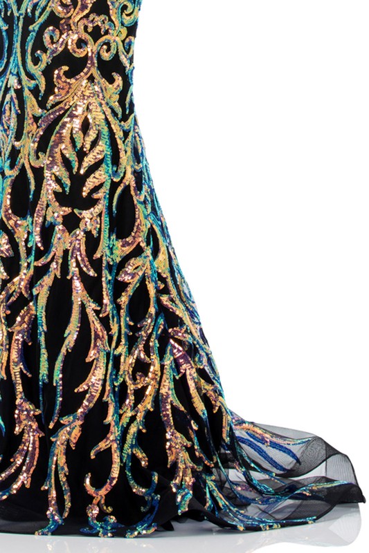Iridescent Sequin Off Shoulder Mermaid Dress