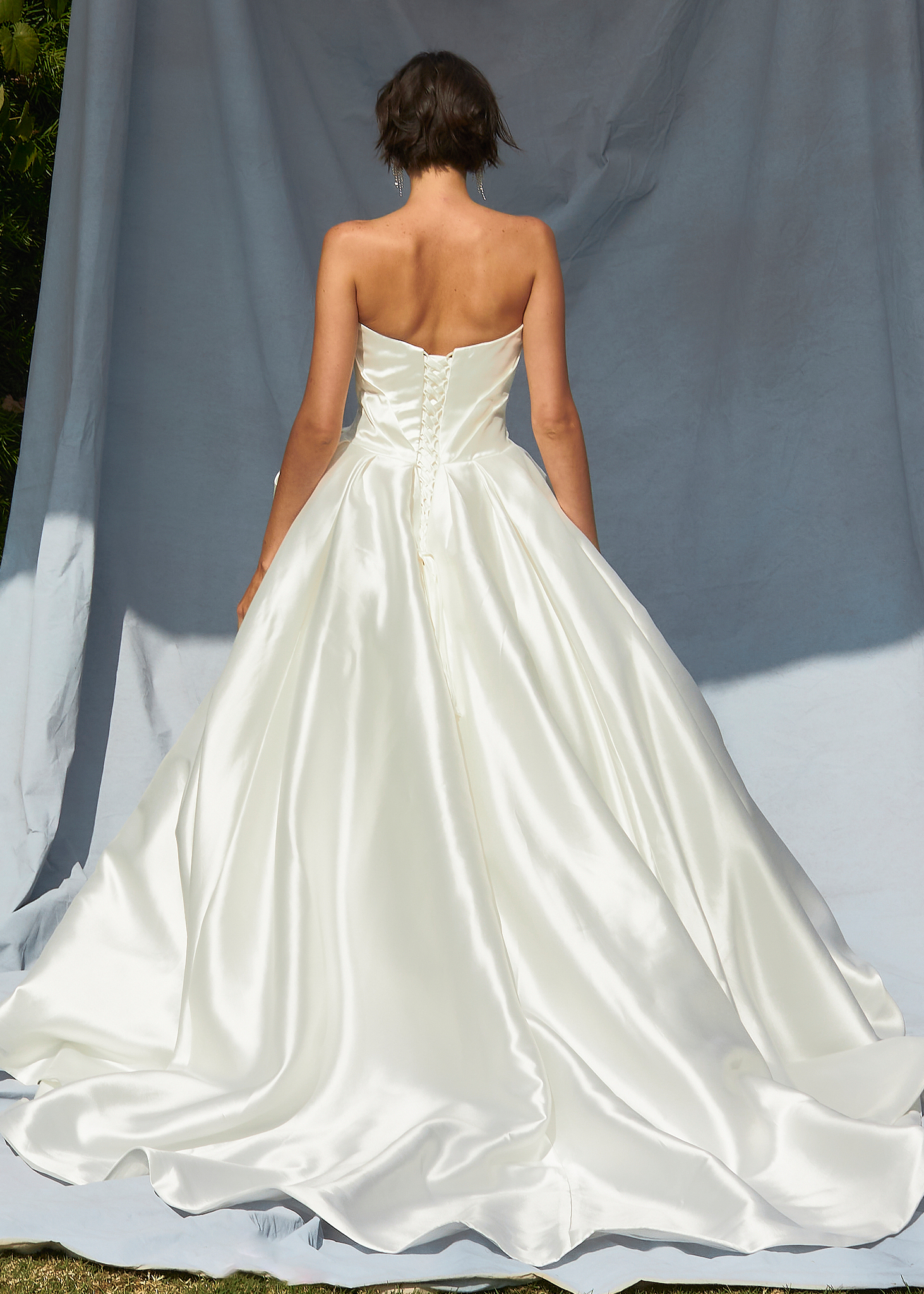 Strapless Lace Back Mikado Wedding Dress