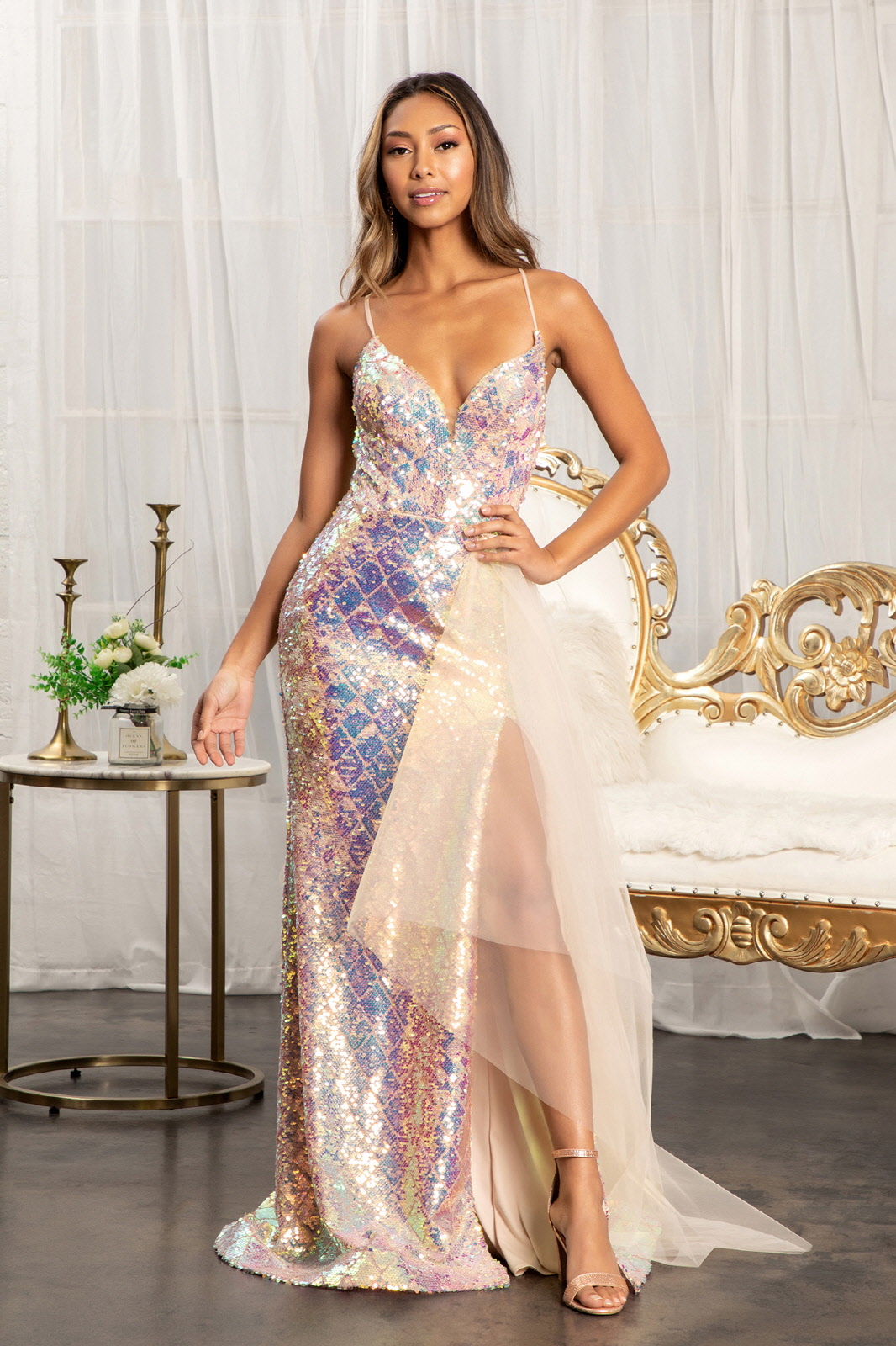 Iridescent Cut-Out Back Prom Dress