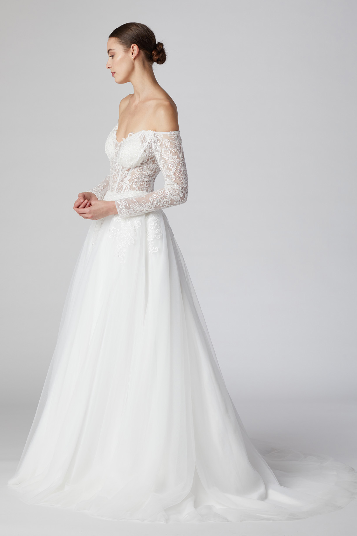 OFF SHOULDER SLEEVE BALL GOWN