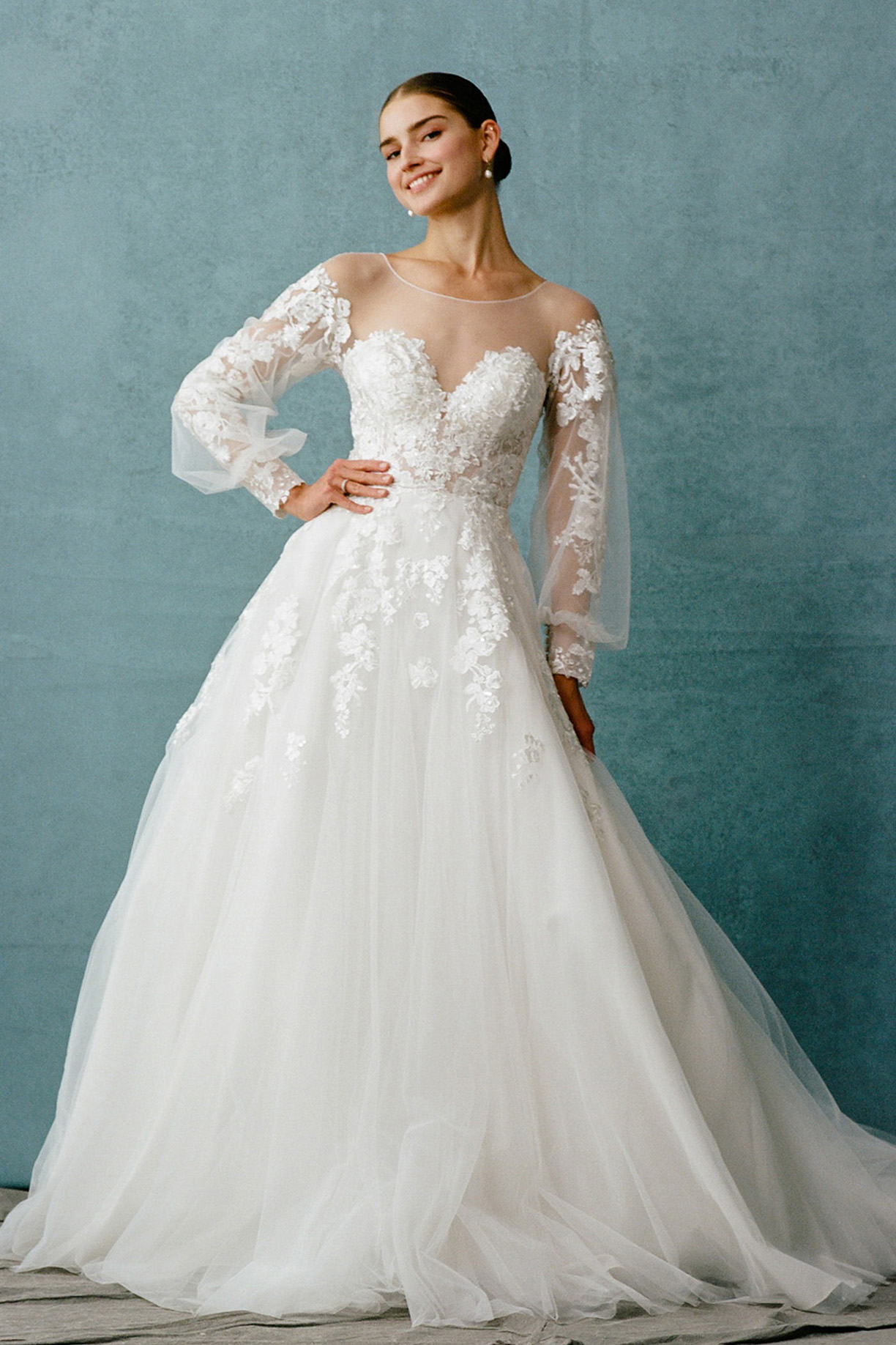 LONG SLEEVE, BATEAU NECK, BRIDAL GOWN