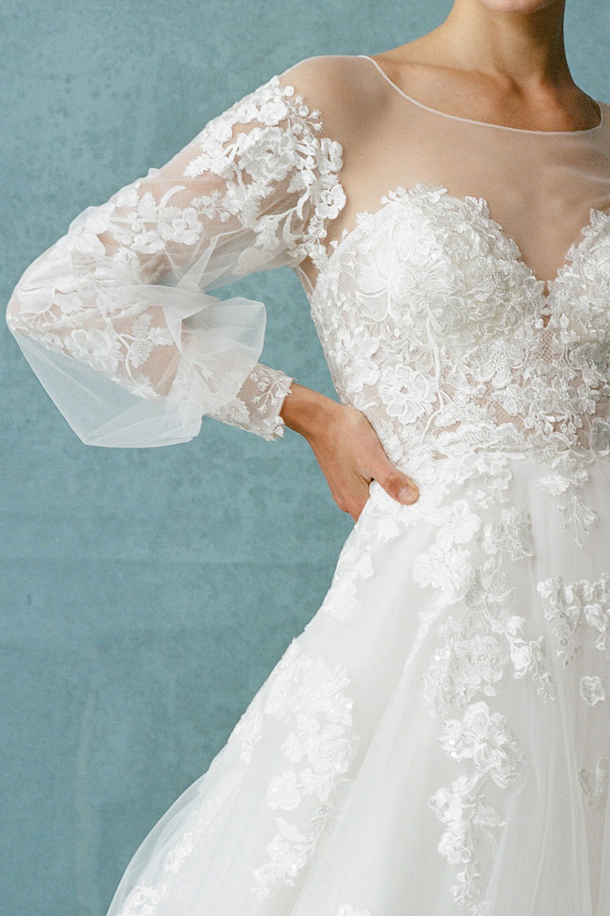 LONG SLEEVE, BATEAU NECK, BRIDAL GOWN