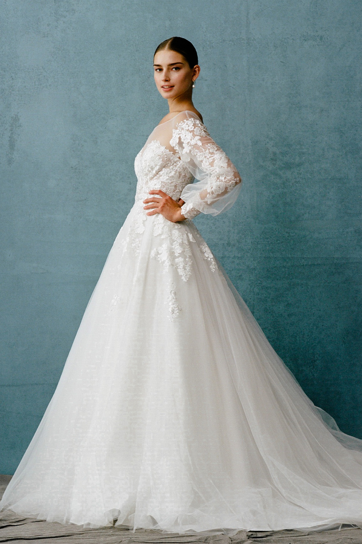 LONG SLEEVE, BATEAU NECK, BRIDAL GOWN