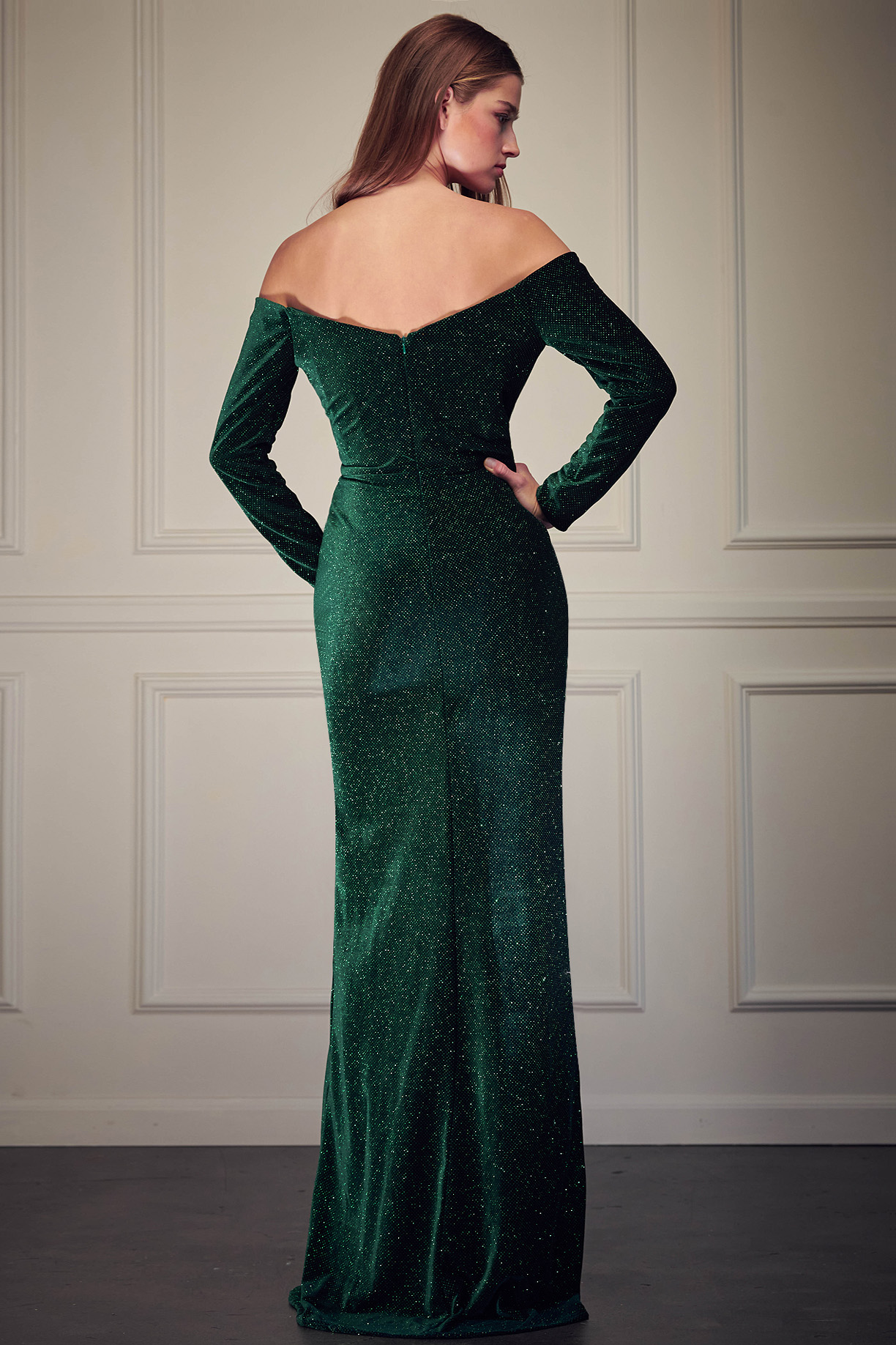LONG SLEEVE, OFF-SHOULDER, SWEETHEART, SHEATH, SLIT