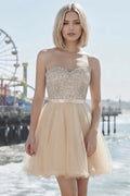 Short Strapless Beaded Lace Bodice Tulle Dress | CQ1543