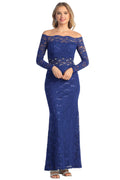 Off Shoulder Long Sleeve Sequin Lace Mermaid Prom Gown | CQ1563