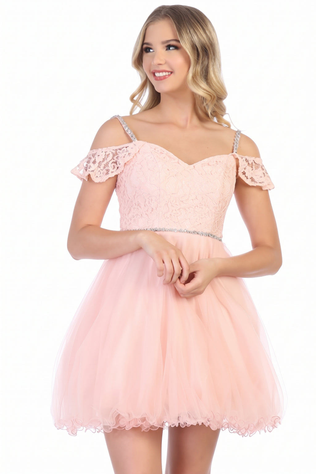 Short Cold Shoulder Lace Bodice Tulle Dress | CQ1597
