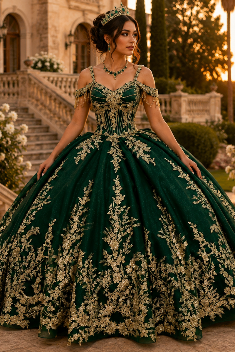 198-080-Q-BOW | Cathedral Length Bow Back Off Shoulder Sleeve Ball Gown