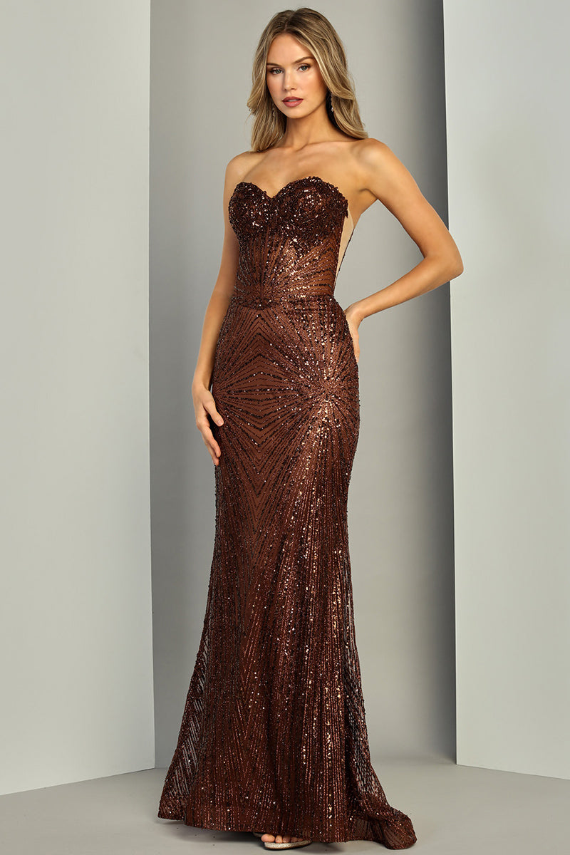 143-263-18 | Strapless Sweetheart Bead Sequin Sheath Dress