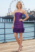 Strapless Ruched Rosette Hem Short Fitted Prom Dress | CQ5011