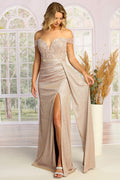 Off-Shoulder Lace Glitter Fitted Mother of the Bride Gown | CQ50460