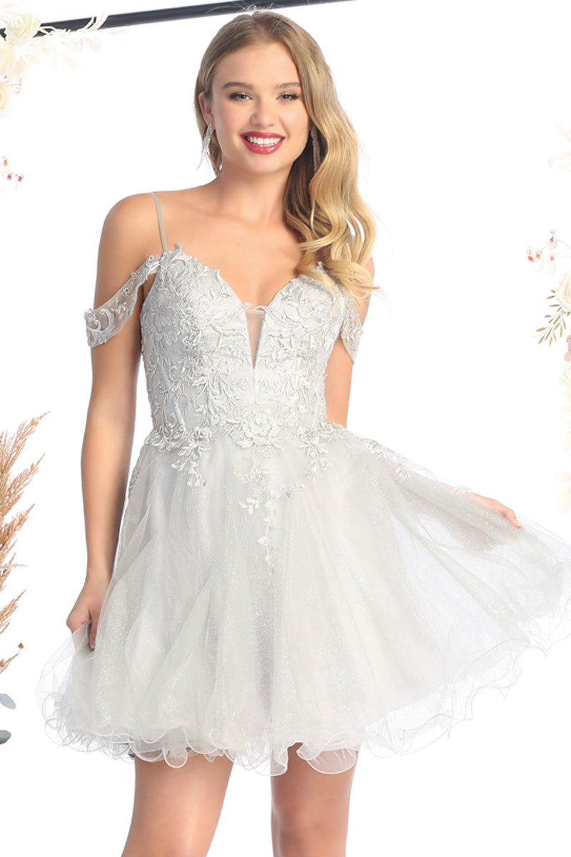 Lace Cold Shoulder Sweetheart Short Tulle A-Line Prom Dress | CQ50472