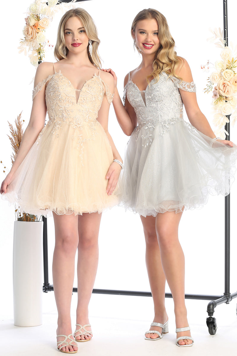 Lace Cold Shoulder Sweetheart Short Tulle A-Line Prom Dress | CQ50472