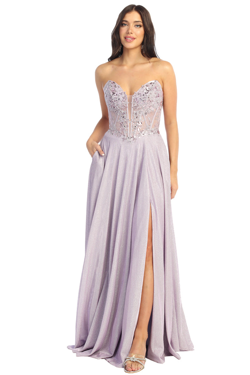 Sequin Floral Strapless Sweetheart Corset Glitter A-Line Prom Dress | CQ50493