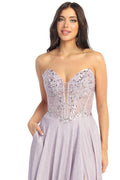 Sequin Floral Strapless Sweetheart Corset Glitter A-Line Prom Dress | CQ50493