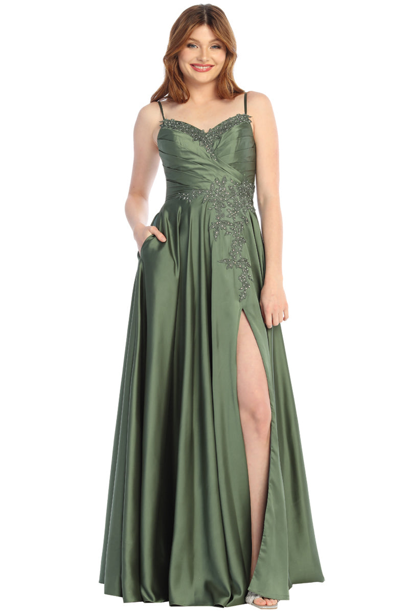 Lace Applique Sweetheart Spaghetti Strap Satin A Line Prom Dress | CQ50498