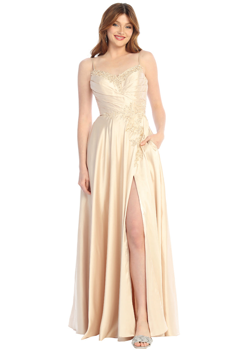 Lace Applique Sweetheart Spaghetti Strap Satin A Line Prom Dress | CQ50498