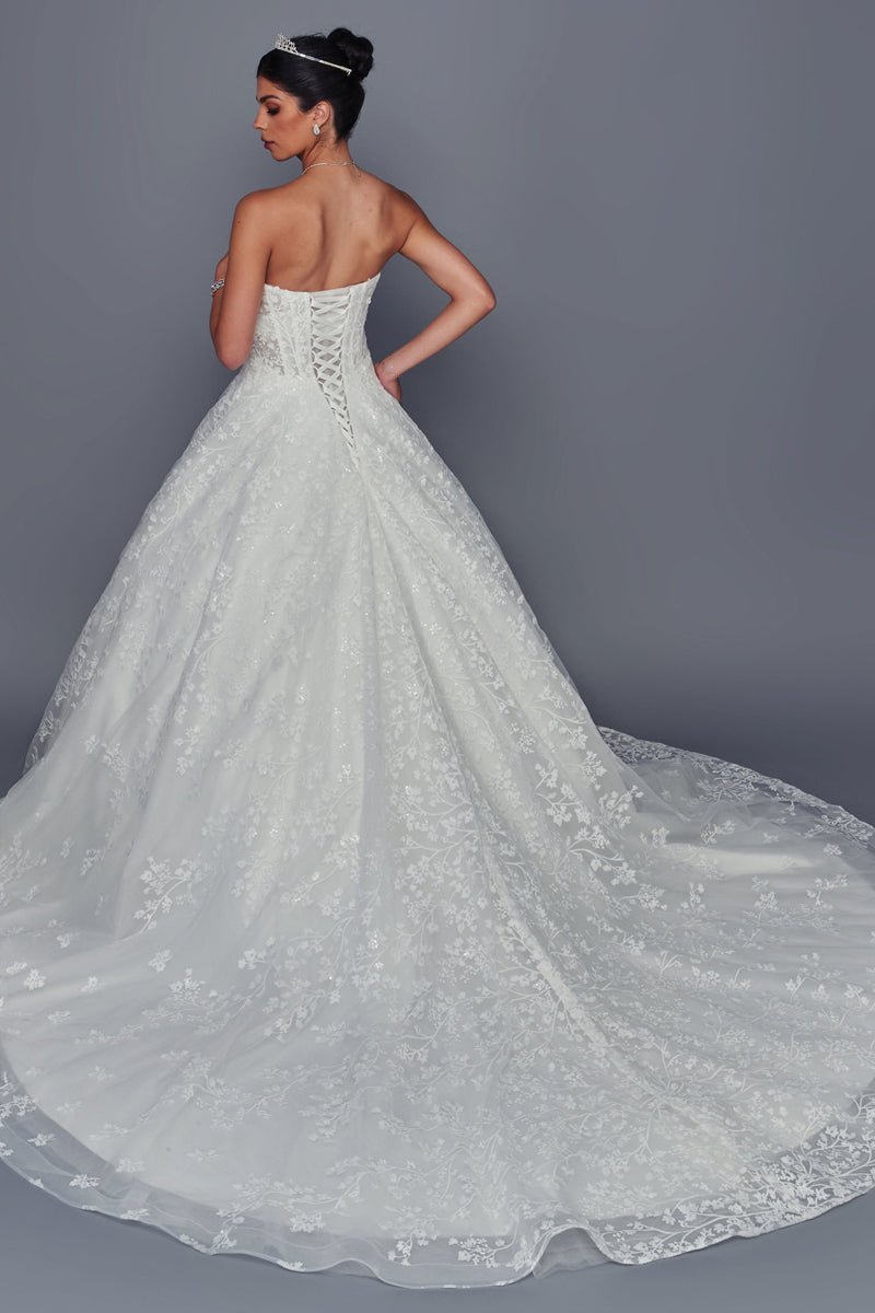 508-W | Strapless Sweetheart Neckl A Line Chapel Wedding Gown