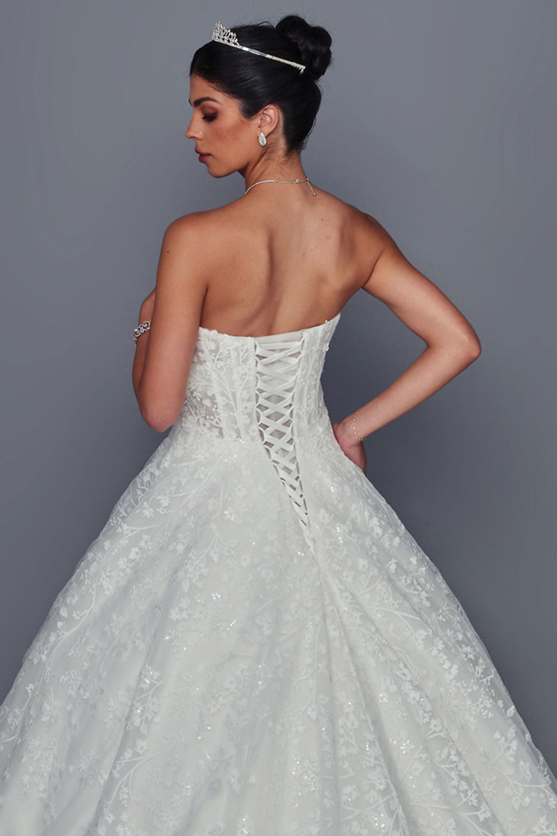 508-W | Strapless Sweetheart Neckl A Line Chapel Wedding Gown