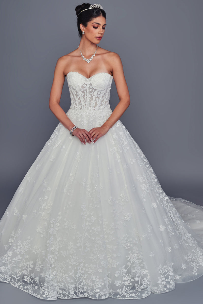 508-W | Strapless Sweetheart Neckl A Line Chapel Wedding Gown