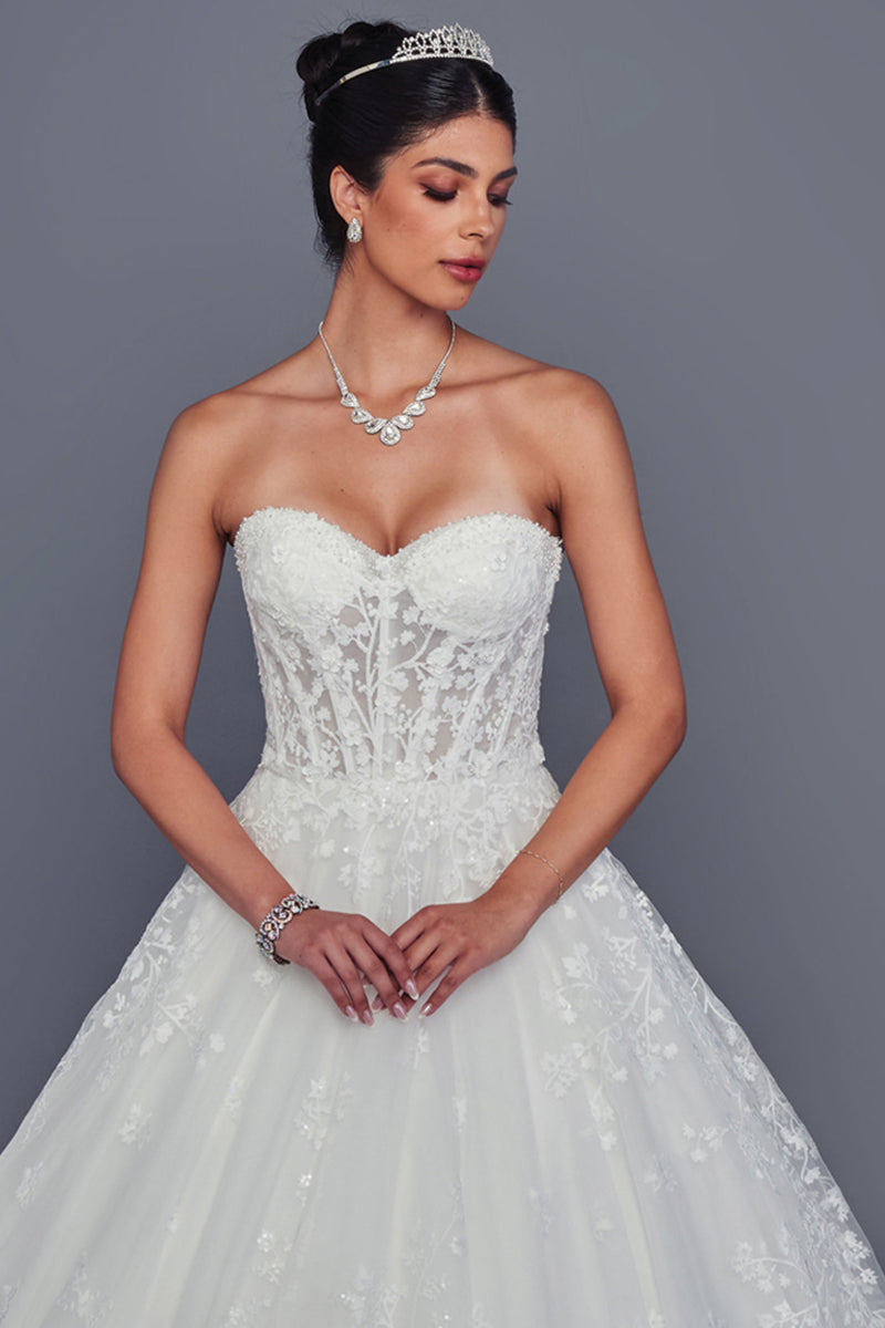 508-W | Strapless Sweetheart Neckl A Line Chapel Wedding Gown