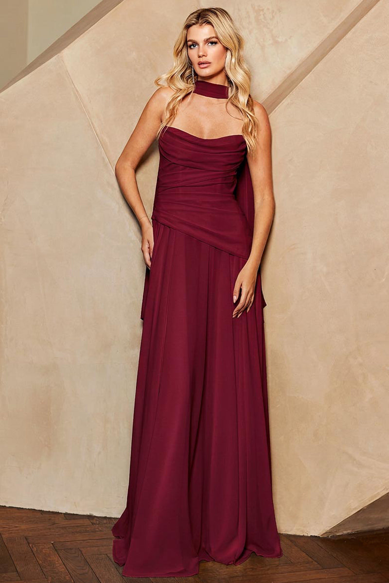 6133-LA | Pleat Detail Strapless Chiffon A Line Dress