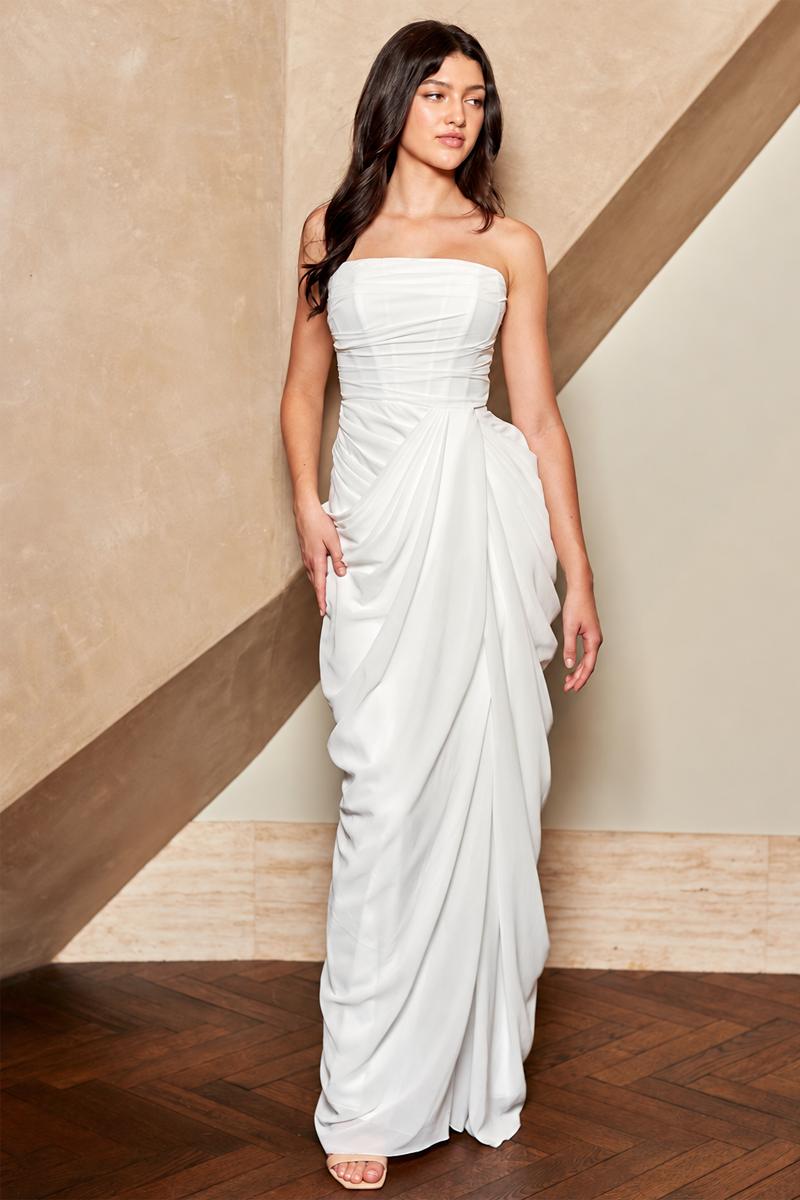 6149-SOLID | Strapless Ruched Mermaid Formal Gown and Evening Dress