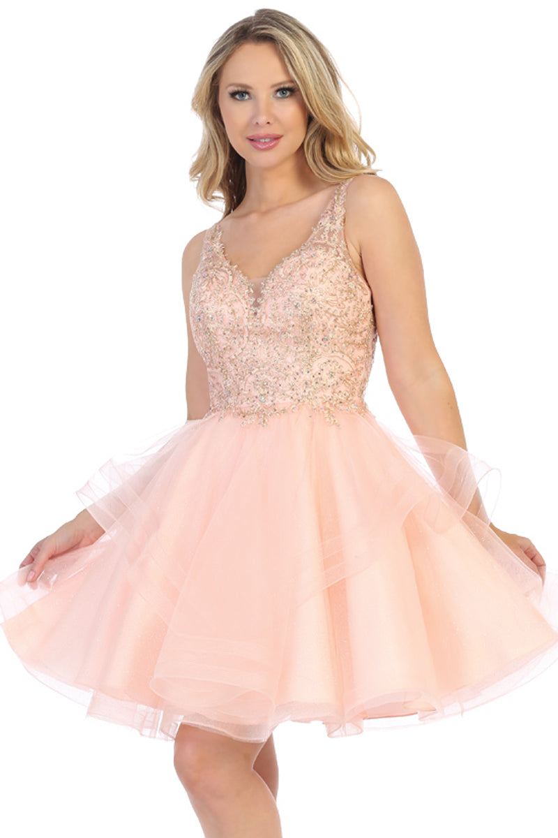 Sleeveless Embellished Tulle A-Line Cocktail Dress | 196-220