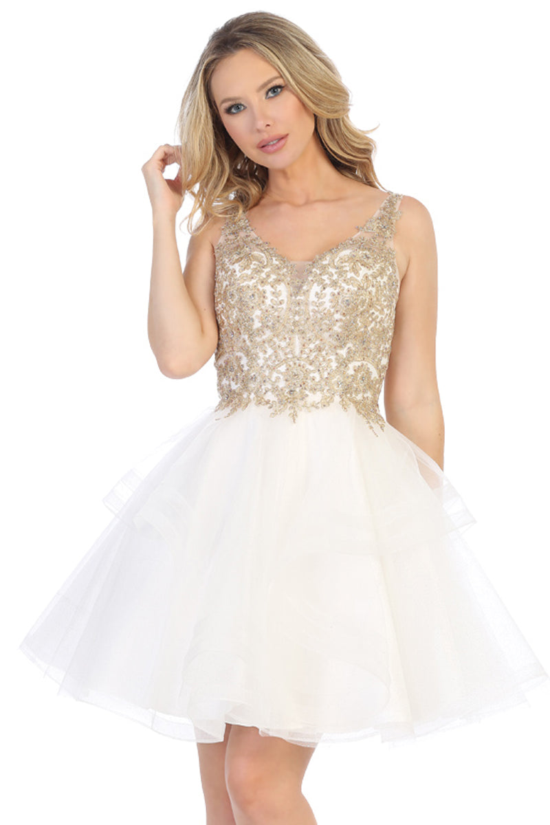 Sleeveless Embellished Tulle A-Line Cocktail Dress | 196-220