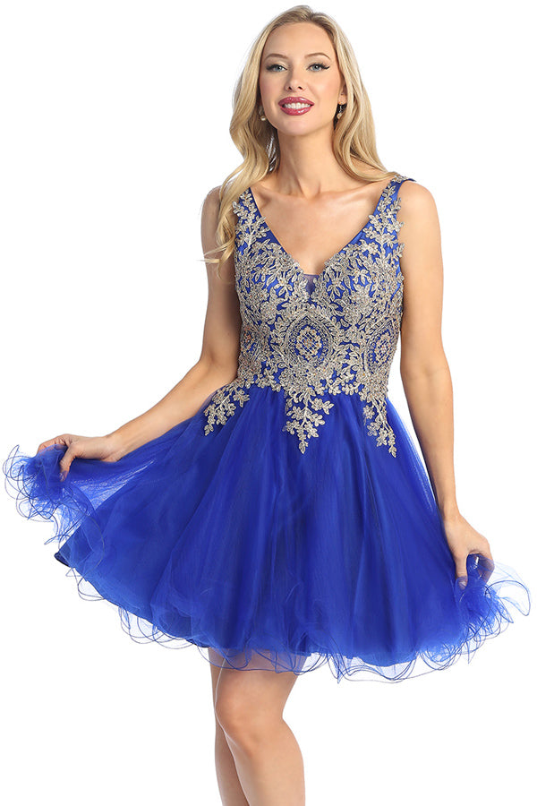 Sleeveless Embellished Tulle A-Line Cocktail Dress | 196-237