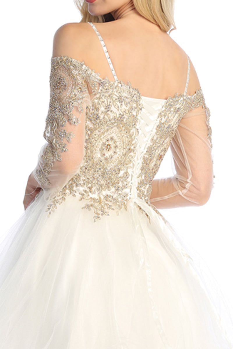 Three-Quarter Sleeve Tulle A-Line Cocktail Dress | 196-239