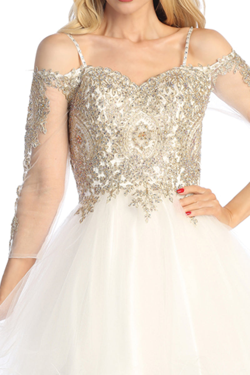 Three-Quarter Sleeve Tulle A-Line Cocktail Dress | 196-239