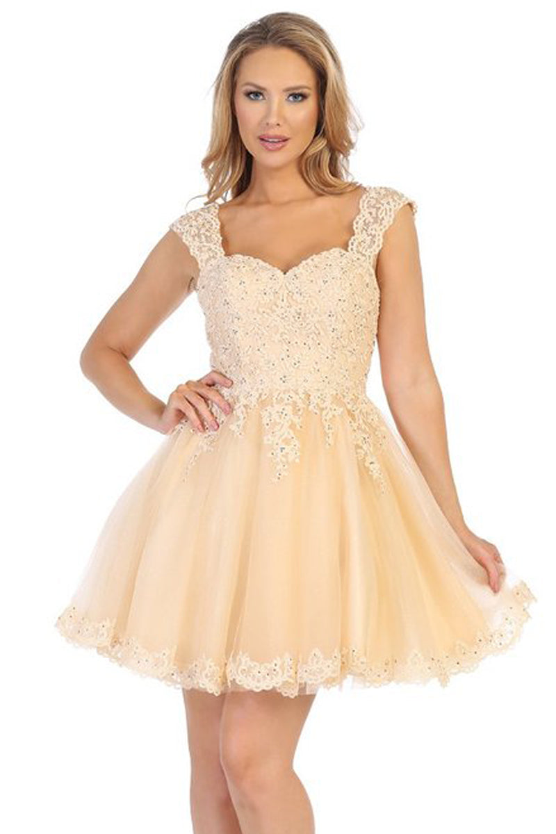Cap Sleeve Tulle A-Line Cocktail Dress | 196-240