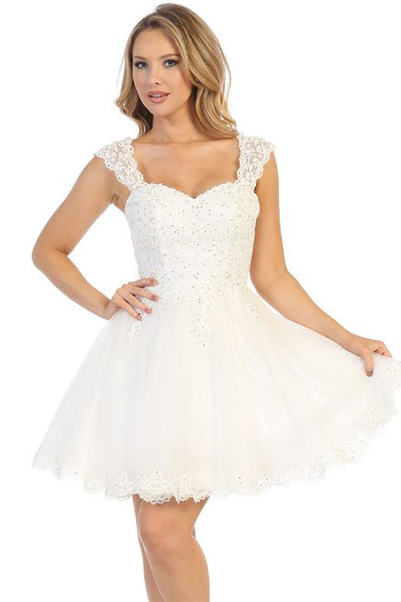 Cap Sleeve Tulle A-Line Cocktail Dress | 196-240
